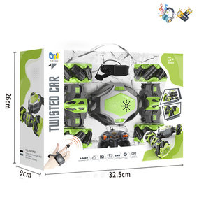 RC Stunt Twisted Car 4WD 2.4GHz - dubbelzijdig transformer auto -LED lichtjes en Muziek - Incl. horloge en afstandsbediening Groen RC Stunt Twisted Car 4WD 2.4GHz - dubbelzijdig transformer auto -LED lichtjes en Muziek - Incl. horloge en afstandsbediening Groen