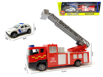 Brandweerwagen + politie auto speelgoed set - Die Cast voertuigen Gift pack 2in1 - pull-back drive Brandweerwagen + politie auto speelgoed set - Die Cast voertuigen Gift pack 2in1 - pull-back drive