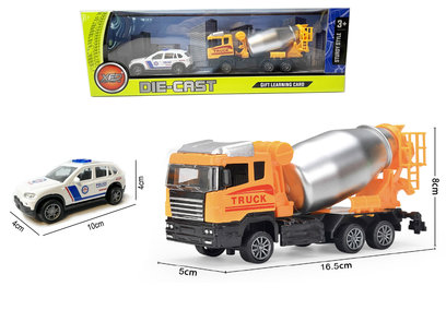 Mixer vrachtwagen + politieauto speelgoed set - Die Cast voertuigen Gift pack 2in1 - pull-back drive Mixer vrachtwagen + politieauto speelgoed set - Die Cast voertuigen Gift pack 2in1 - pull-back drive